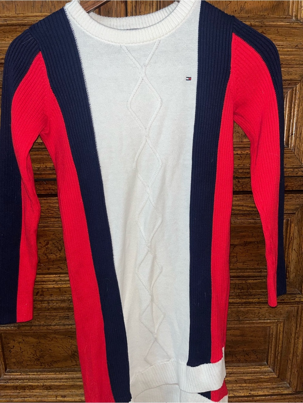 Tommy Hilfiger Women’s Crewneck Colorblock Sweater Dress - White/Navy/Red